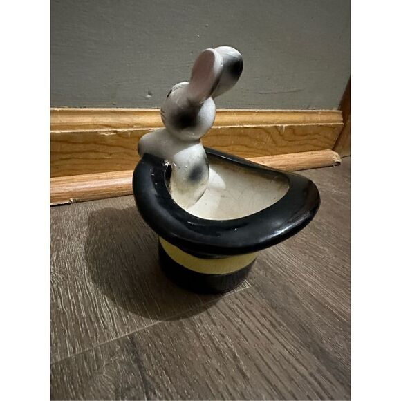 Vintage Bunny Rabbit in Magicians Top Hat Planter Ceramic Numbered 5.5”x4.9” MCM - Picture 6 of 15